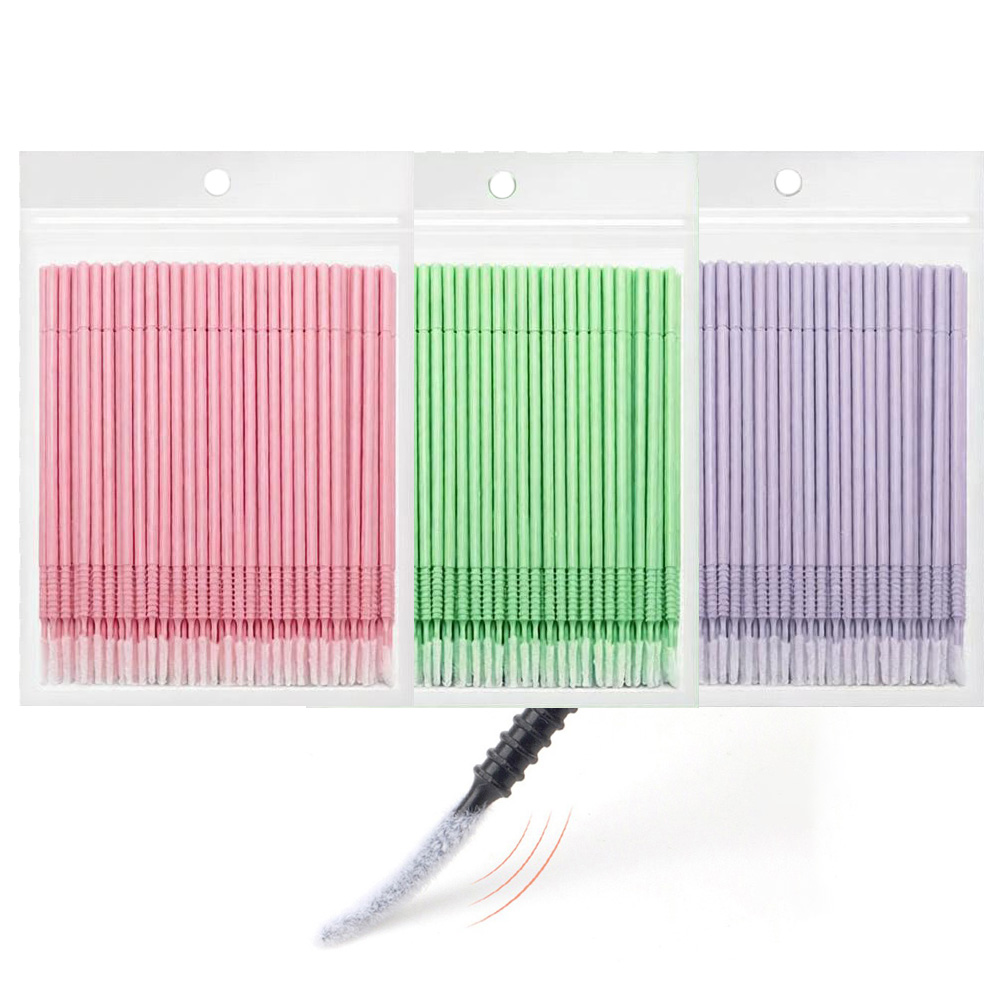 Eyelash Extension Glue Remover - 500本入りまつげエクステ洗浄スワブ ロング/ショートチップ ラッシュリフトグルーリムーバーアプリケーター マイクロブラシ メイクアップツール